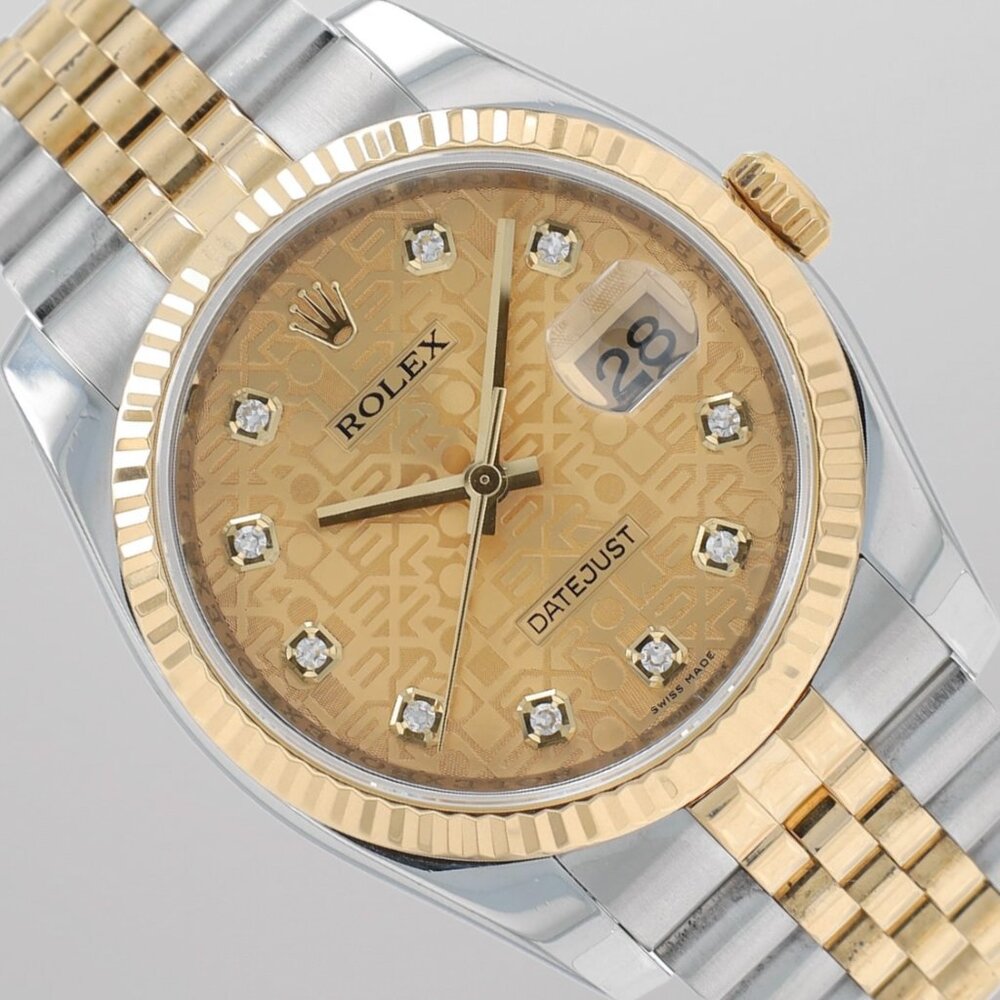Rolex Datejust 36 Two Tone Champagne Jubilee Diamond Fluted Super Jubilee